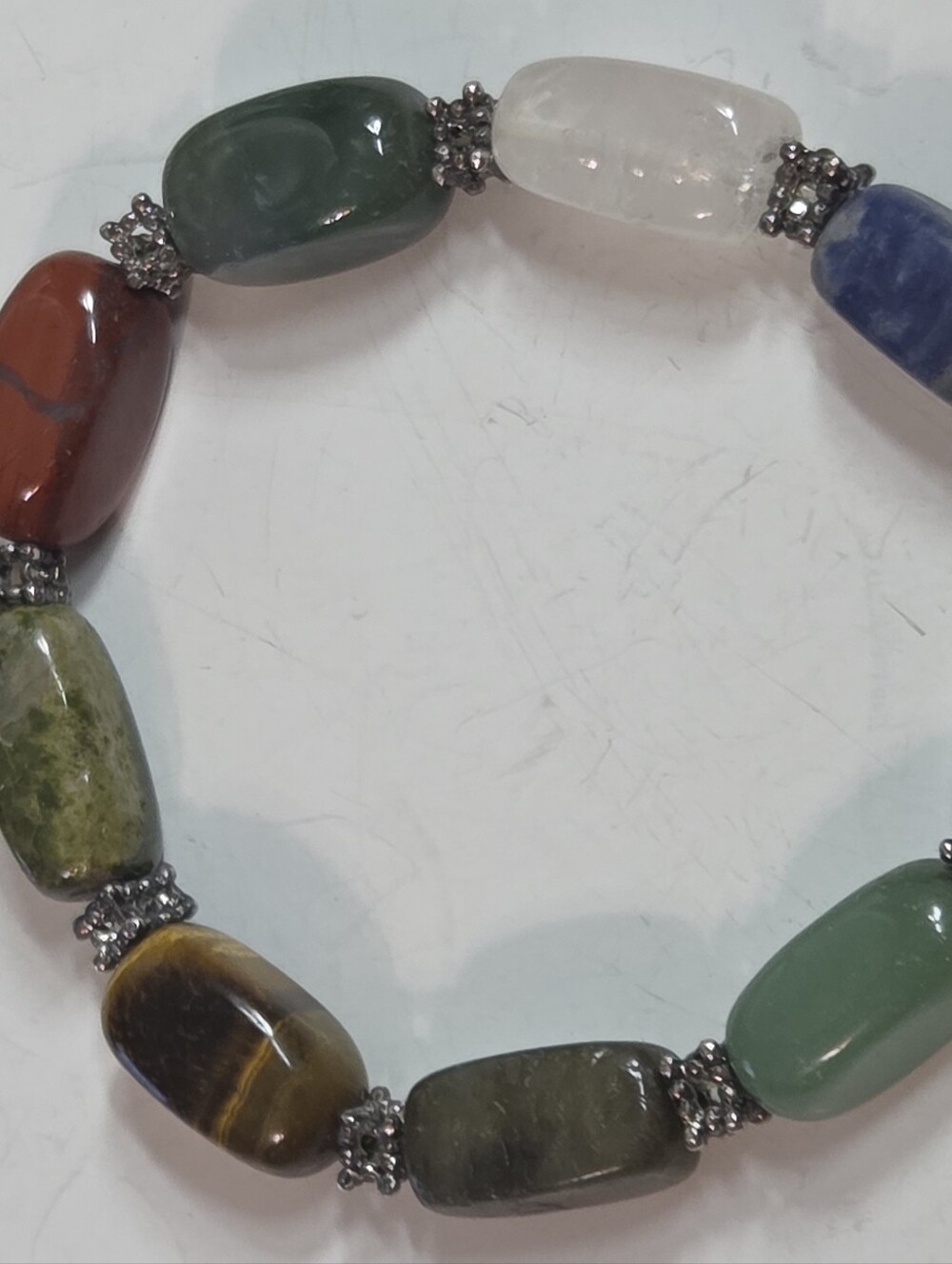 Multi-Gemstone Stretch Bracelet in Green, Blue, White, Brown Natural Stones